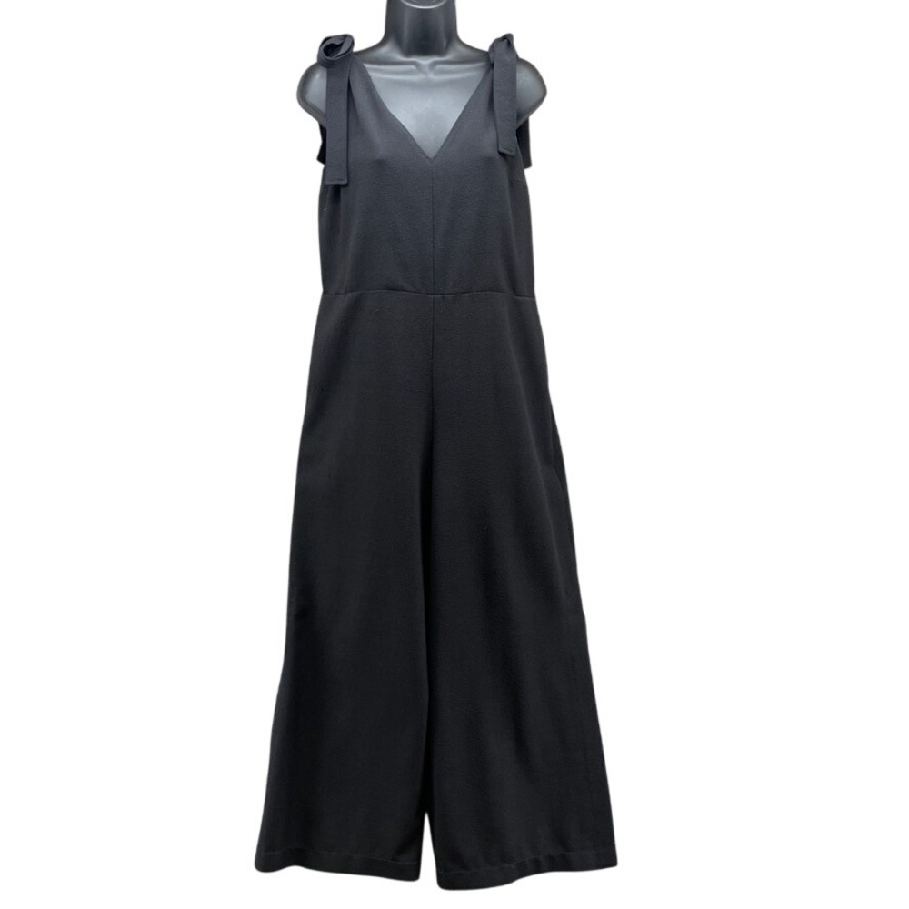 See By Chloe Jumpsuit Womens 44 IT 10 Black Shoulder Tie Wide Leg S7ESL02_S7E012